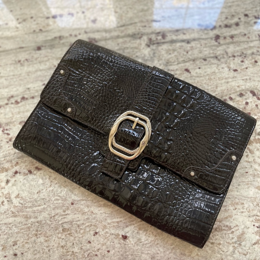 Jessica Simpson Black Faux Alligator Large Clutch